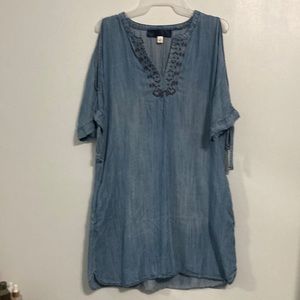 Blue rain Women’s Size Small Denim Knee Length Dress W/Pockets.